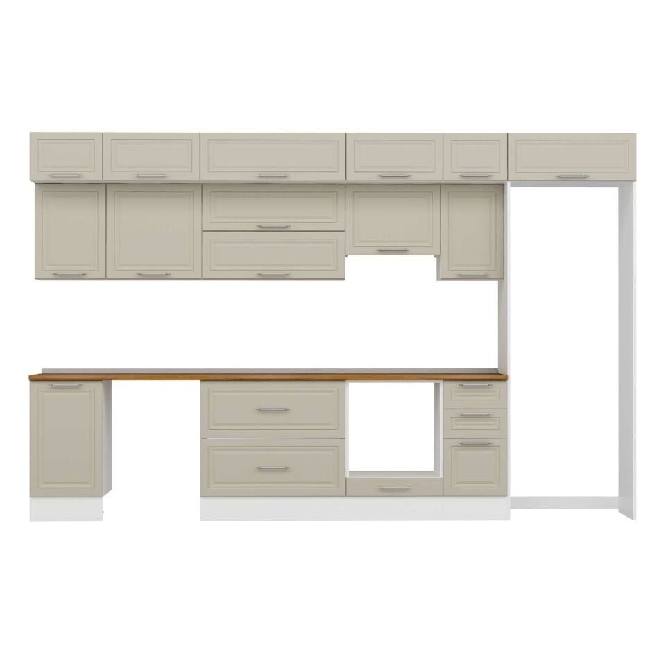 Alvinka 375X240 Cm Klasik Mebran Mutfak Dolabı Mb-E90S45S40-1 Mebran | Kumtaşı - Mdf