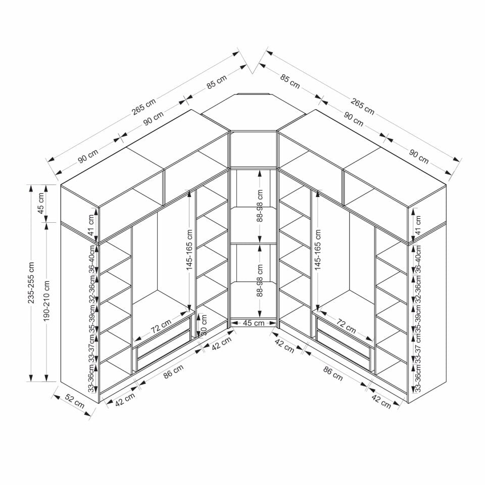 Minar Kale190 9 Kapaklı 4Ç Köşe Dolap + Yüklük Beyaz Mebran