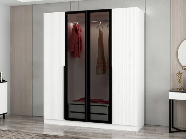 Kale Plus 4 Mebran Kapaklı 2Ç Dolap Beyaz Mebran Füme Cam 190CM