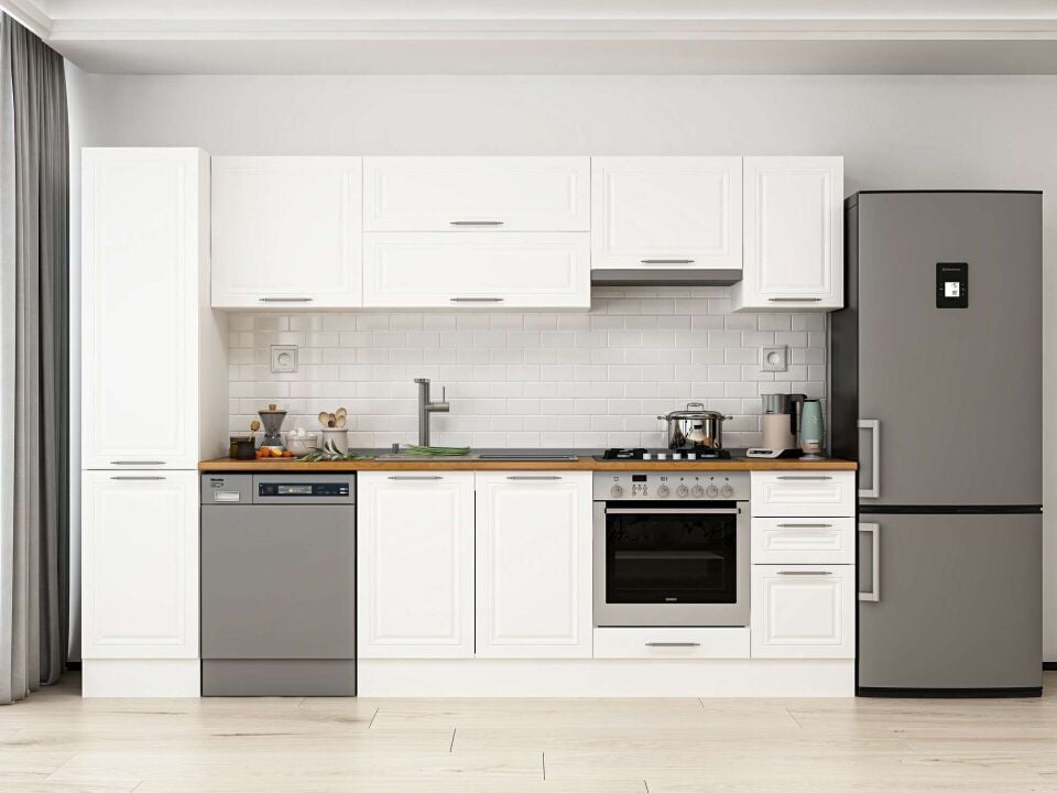 Alvinka 285X210 Cm Klasik Mebran Mutfak Dolabı Beyaz Beyaz Mb-E80B45S40-1