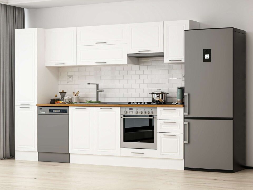 Alvinka 285X210 Cm Klasik Mebran Mutfak Dolabı Beyaz Beyaz Mb-E80B45S40-1