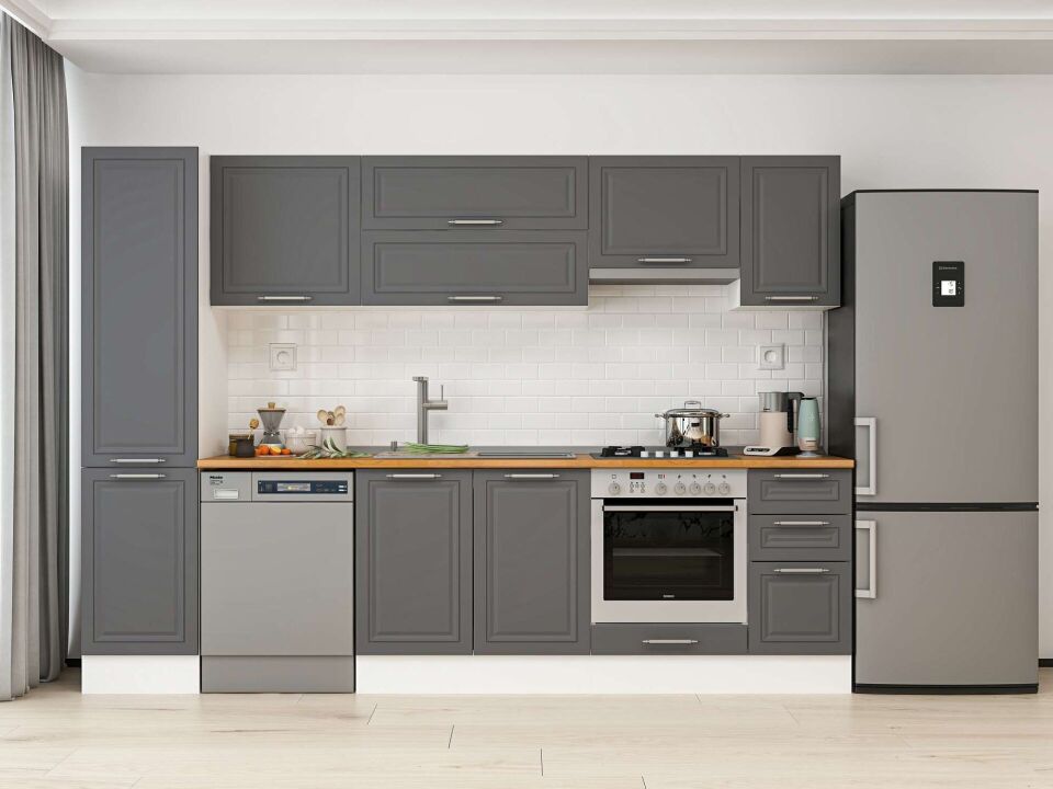 Alvinka 285X210 Cm Klasik Mebran Mutfak Dolabı Beyaz Beyaz Mb-E80B45S40-1