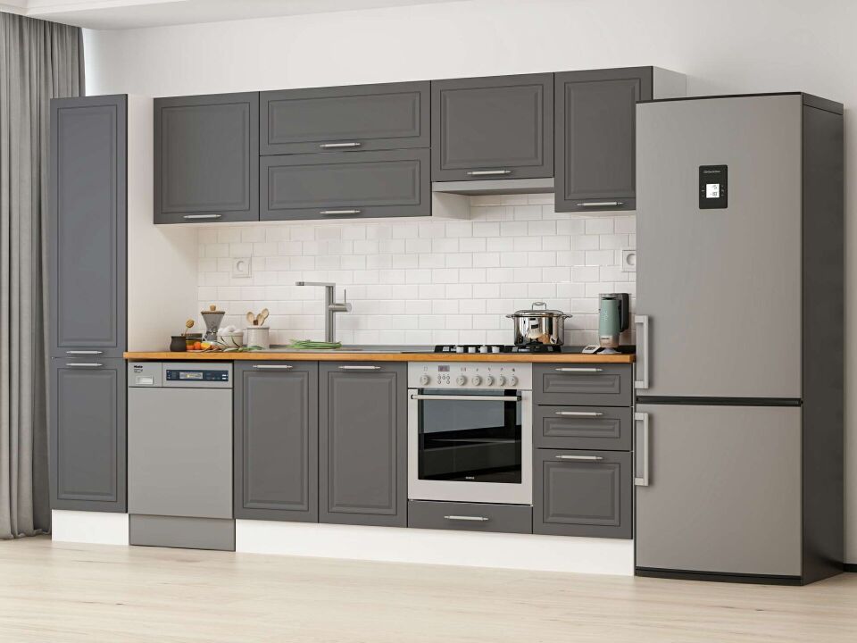 Alvinka 300X210 Cm Klasik Mebran Mutfak Dolabı Mb-E90B45S45-1 Mebran | Antrasit - Mdf