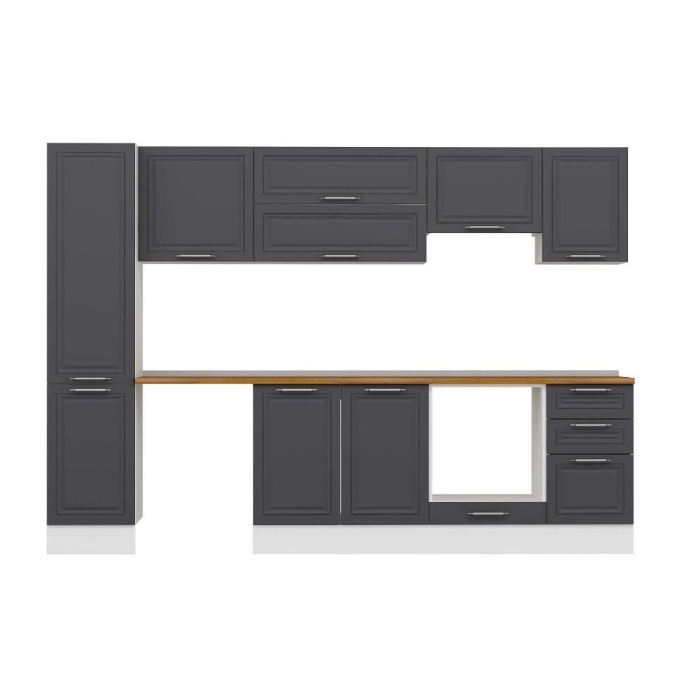 Alvinka 300X210 Cm Klasik Mebran Mutfak Dolabı Mb-E90B45S45-1 Mebran | Antrasit - Mdf
