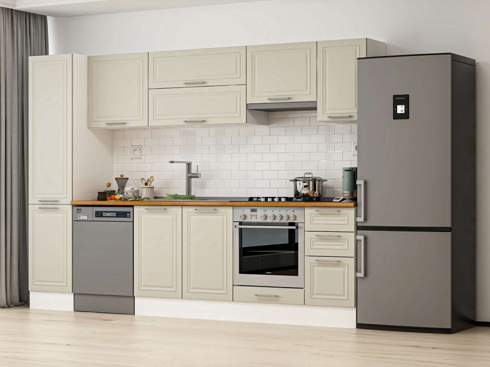 Alvinka 285X210 Cm Klasik Mebran Mutfak Dolabı Beyaz Beyaz Mb-E80B45S40-1