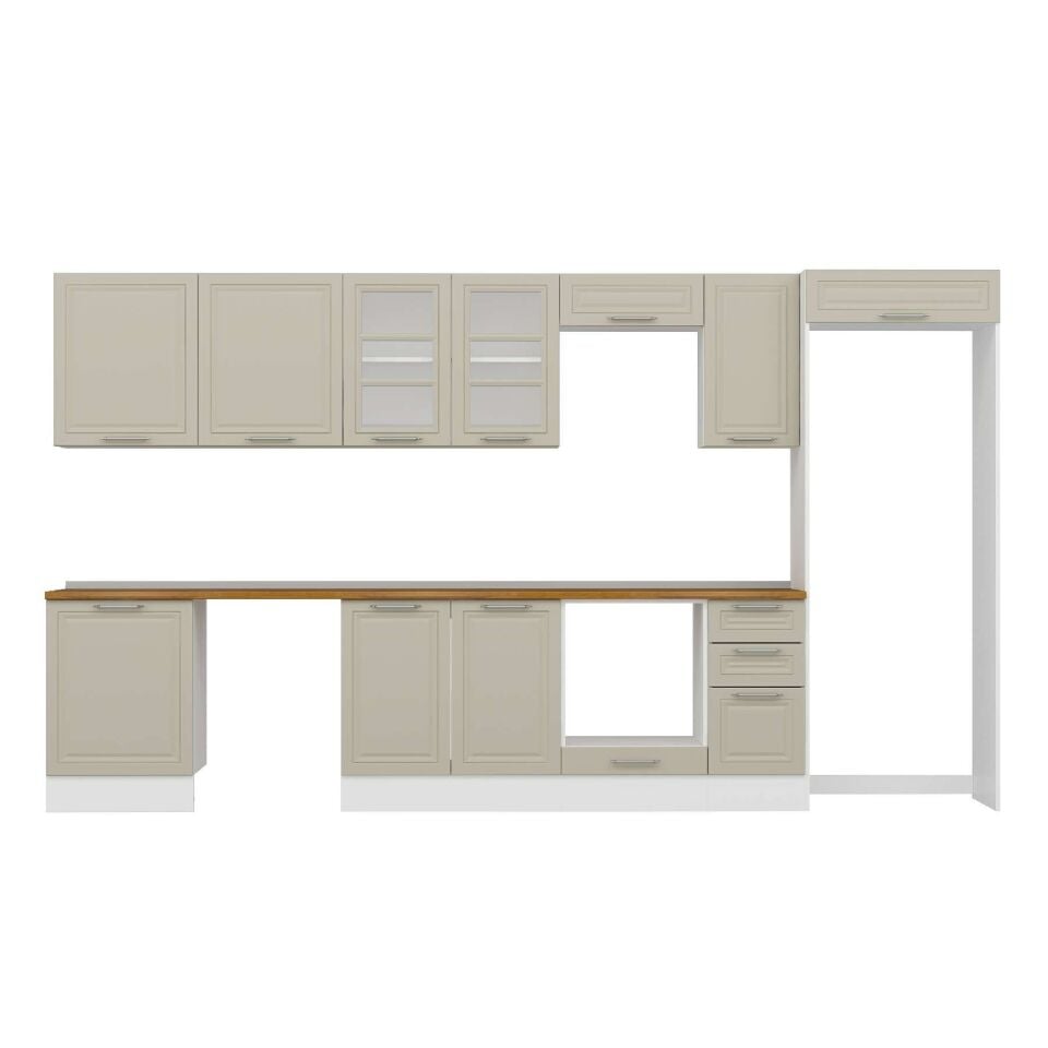 Alvinka 390X222 Cm Klasik Mebran Mutfak Dolabı Mb-E90S60S40-3 Mebran | Kumtaşı - Suntalam