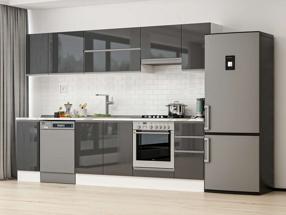 Alvinka 280X210 Cm High Gloss Mutfak Dolabı M-E80S40S40-1 High Gloss | Antrasit - Mdf