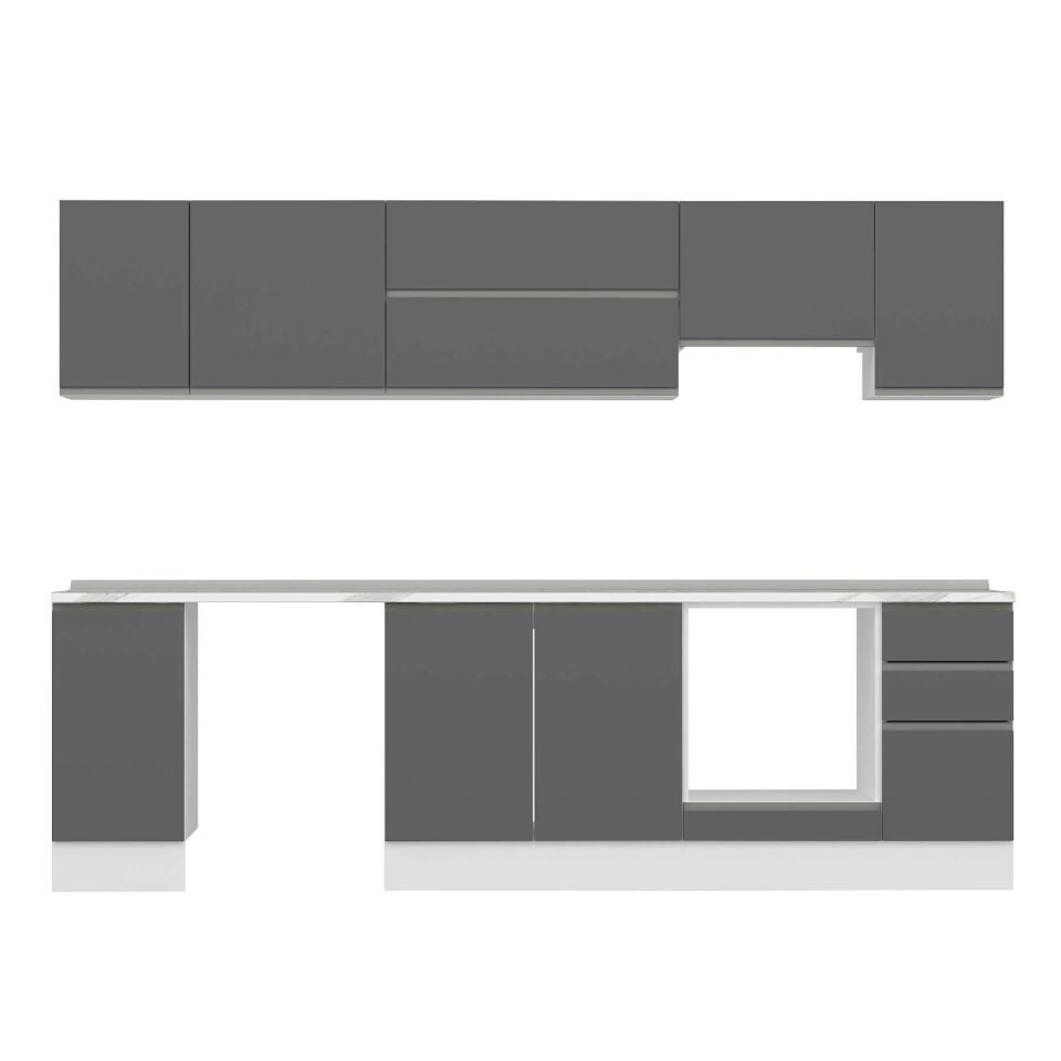 Alvinka 280X210 Cm High Gloss Mutfak Dolabı M-E80S40S40-1 High Gloss | Antrasit - Mdf