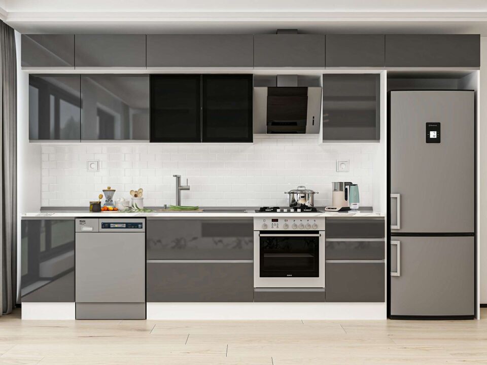 Alvinka 385X240 Cm High Gloss Mutfak Dolabı Mb-E90S45S50-3 High Gloss | Antrasit - Mdf