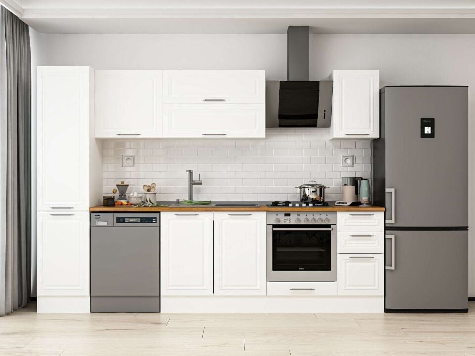 Alvinka 285X210 Cm Klasik Mebran Mutfak Dolabı Beyaz Beyaz Mb-E80B45S40-2