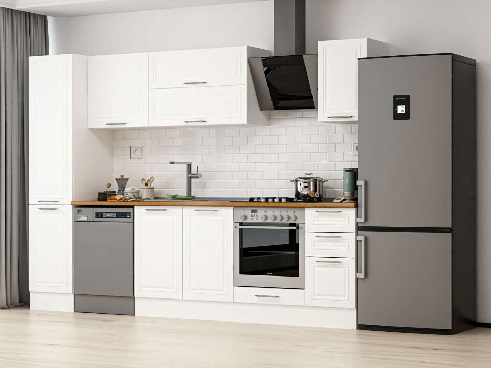 Alvinka 285X210 Cm Klasik Mebran Mutfak Dolabı Beyaz Beyaz Mb-E80B45S40-2