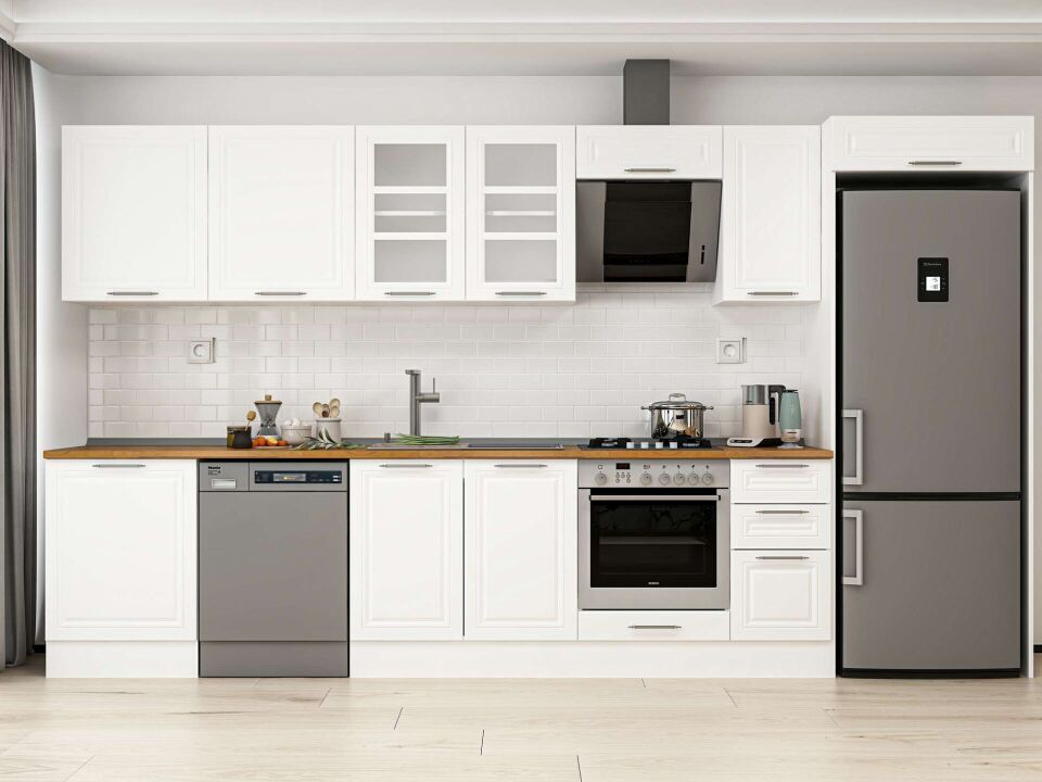 Alvinka 390X222 Cm Klasik Mebran Mutfak Dolabı Mb-E90S60S40-3 Mebran | Beyaz - Mdf