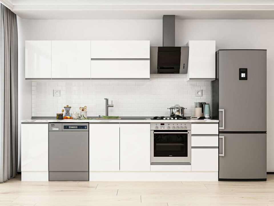 Alvinka 280X210 Cm High Gloss Mutfak Dolabı M-E80S40S40-2 High Gloss | Beyaz - Mdf