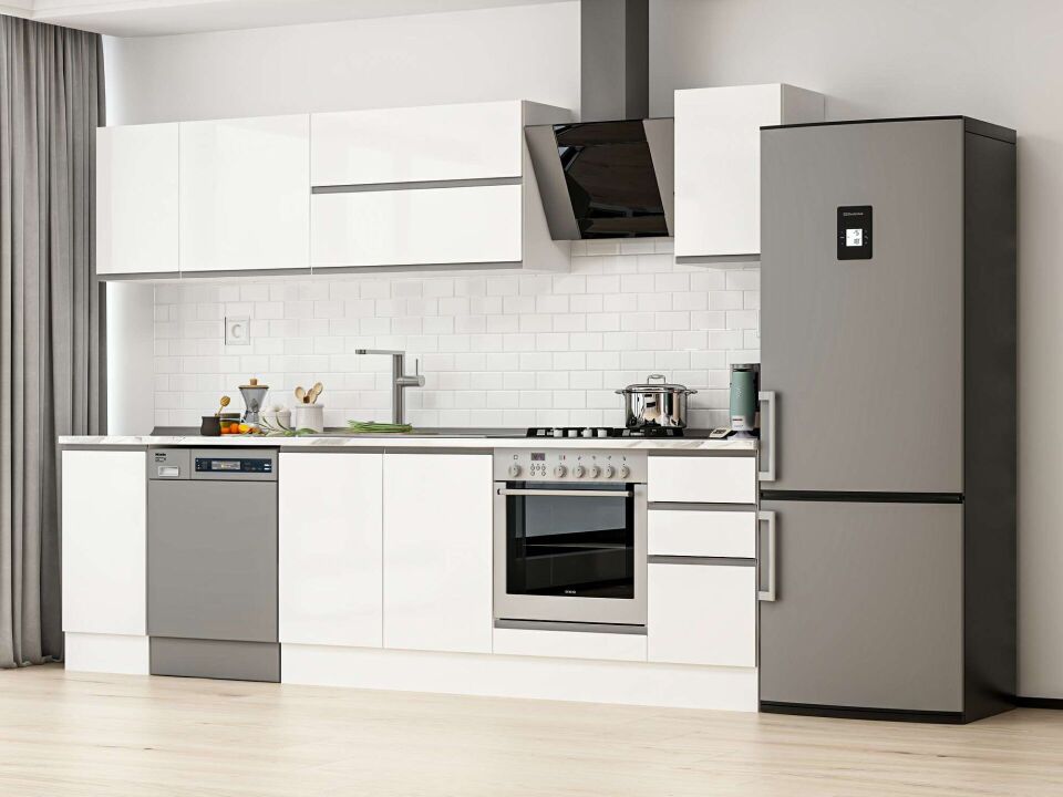 Alvinka 280X210 Cm High Gloss Mutfak Dolabı M-E80S40S40-2 High Gloss | Beyaz - Mdf