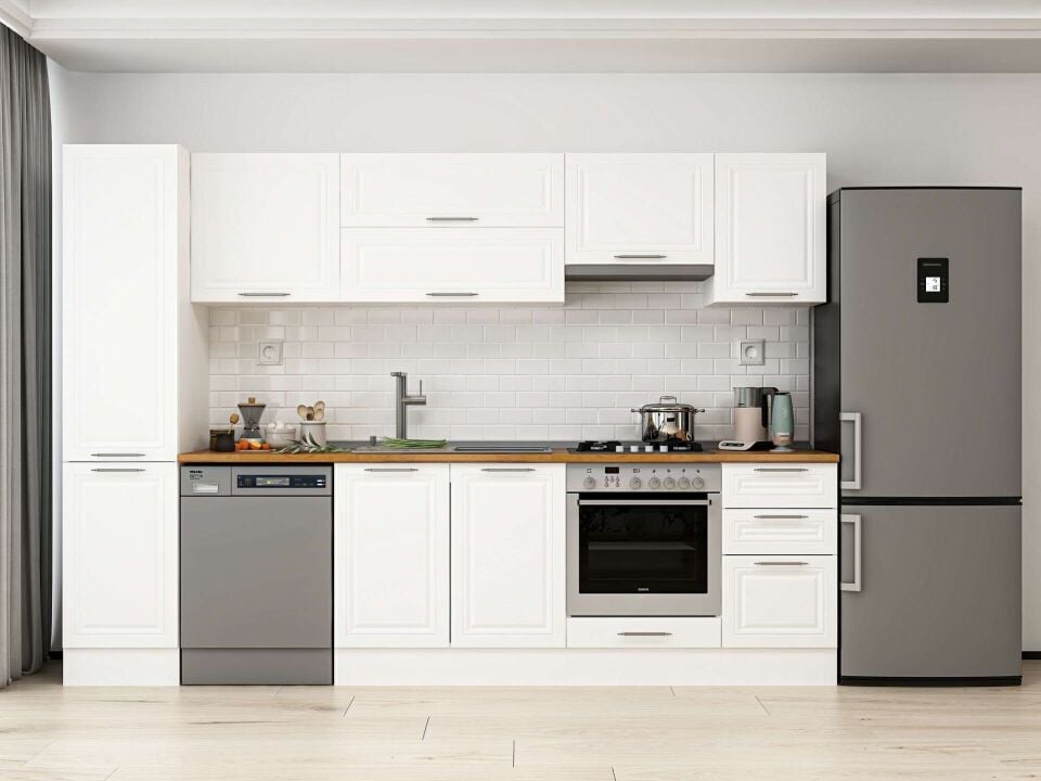 Alvinka 290X210 Cm Klasik Mebran Mutfak Dolabı Beyaz Beyaz Mb-E80B45S45-1