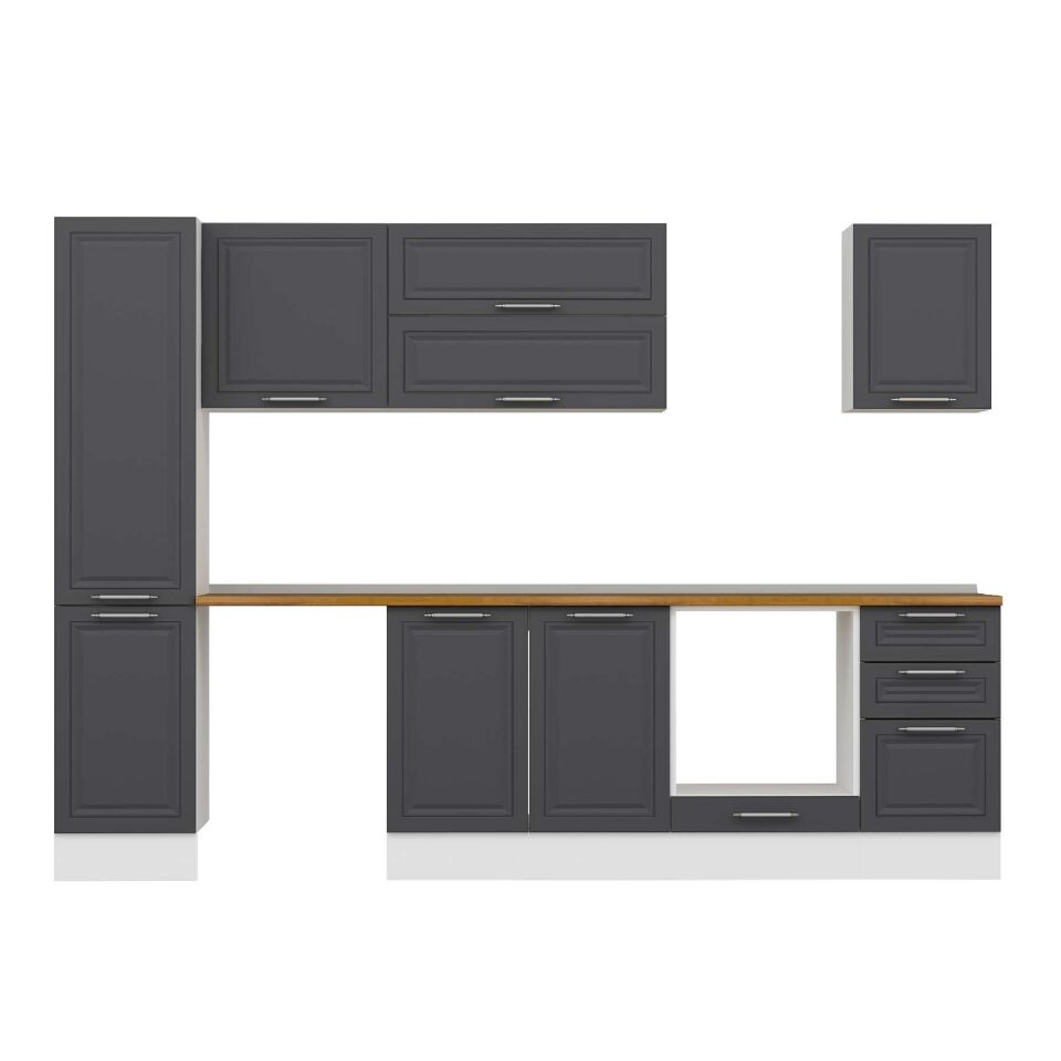 Alvinka 300X210 Cm Klasik Mebran Mutfak Dolabı Mb-E90B45S45-2 Mebran | Antrasit - Suntalam