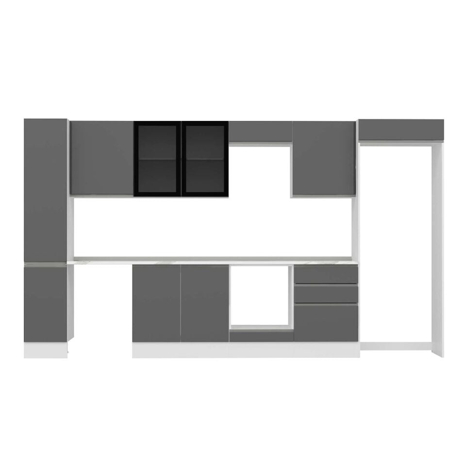 Alvinka 380X222 Cm High Gloss Mutfak Dolabı Mbb-E80B40S60-3 High Gloss | Antrasit - Suntalam