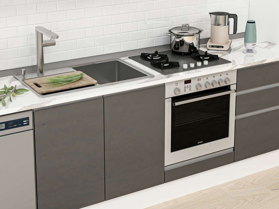 Alvinka 380X222 Cm High Gloss Mutfak Dolabı Mbb-E80B40S60-3 High Gloss | Antrasit - Mdf