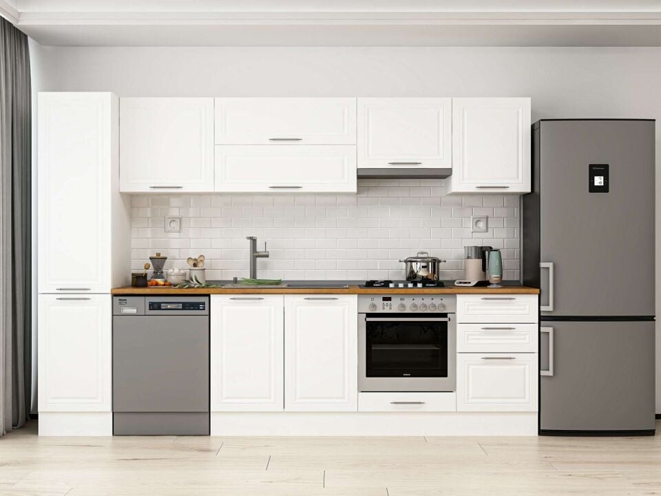 Alvinka 295X210 Cm Klasik Mebran Mutfak Dolabı Beyaz Beyaz Mb-E80B45S50-1