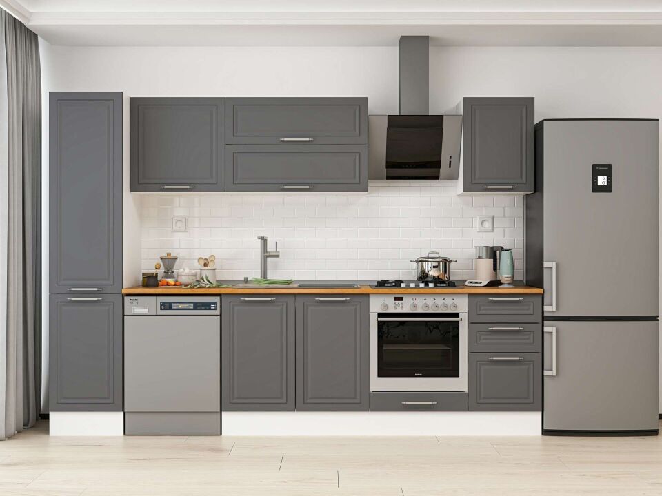 Alvinka 300X210 Cm Klasik Mebran Mutfak Dolabı Mb-E90B45S45-2 Mebran | Antrasit - Mdf