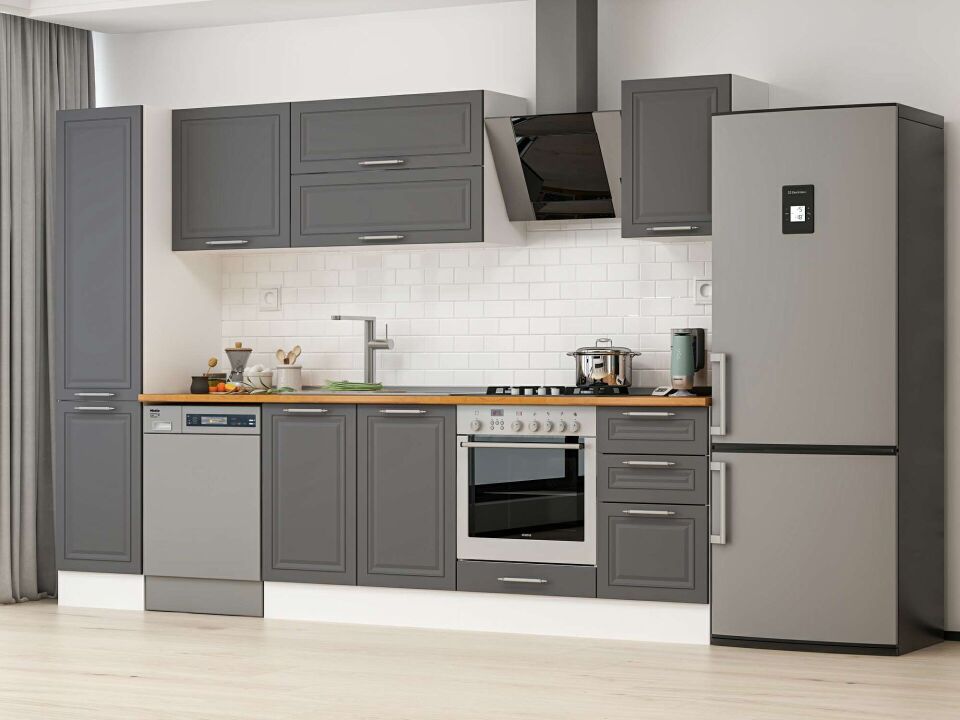Alvinka 300X210 Cm Klasik Mebran Mutfak Dolabı Mb-E90B45S45-2 Mebran | Antrasit - Mdf