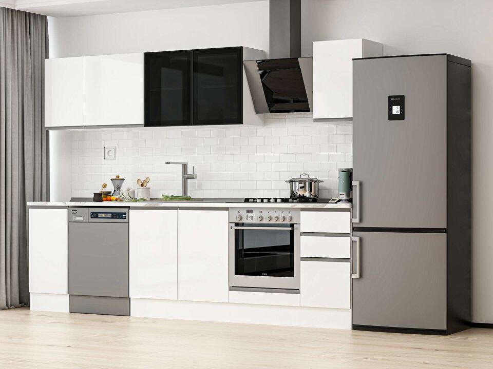 Alvinka 280X210 Cm High Gloss Mutfak Dolabı M-E80S40S40-3 High Gloss | Beyaz - Mdf