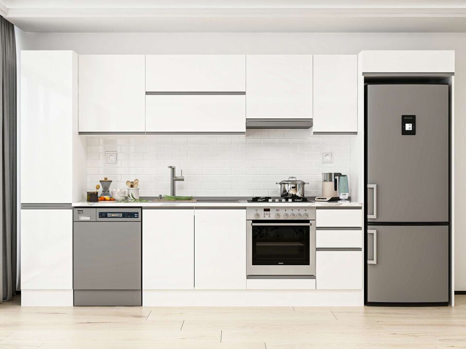 Alvinka 365X222 Cm High Gloss Mutfak Dolabı Mbb-E80B45S40-1 High Gloss | Beyaz - Mdf