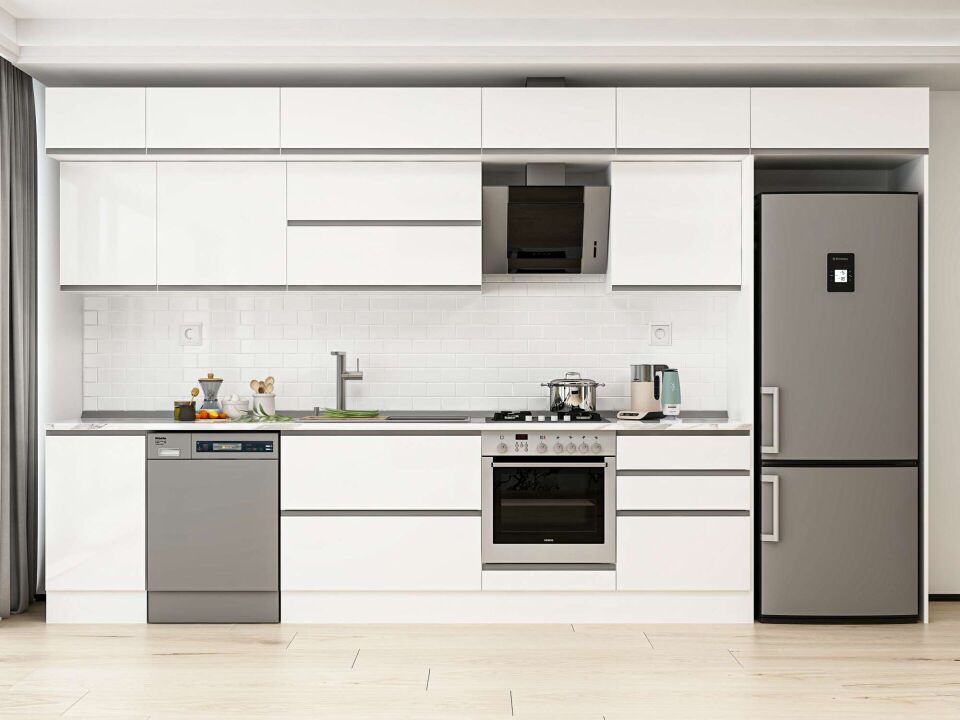 Alvinka 395X240 Cm High Gloss Mutfak Dolabı Mb-E90S45S60-2 High Gloss | Beyaz - Mdf