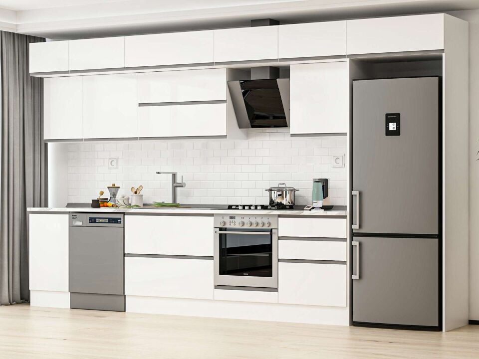 Alvinka 395X240 Cm High Gloss Mutfak Dolabı Mb-E90S45S60-2 High Gloss | Beyaz - Mdf