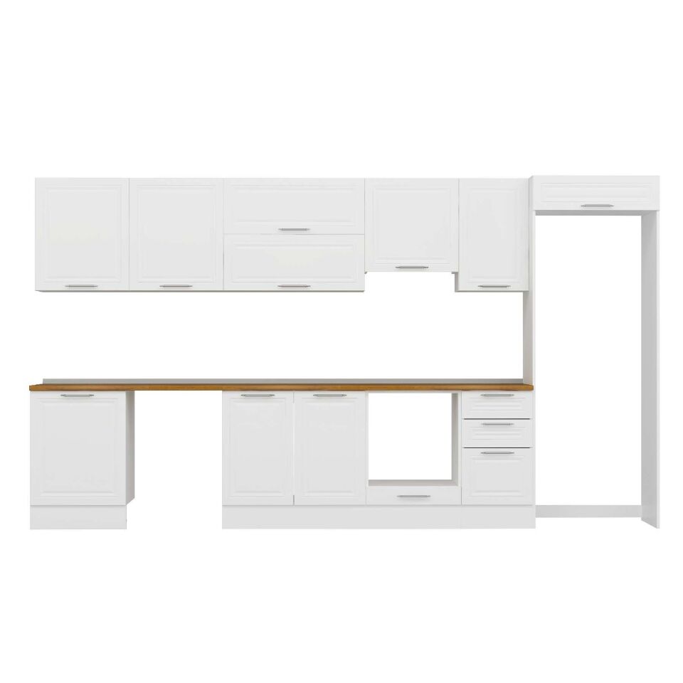 Alvinka 395X222 Cm Klasik Mebran Mutfak Dolabı Mb-E90S60S45-1 Mebran | Beyaz - Mdf