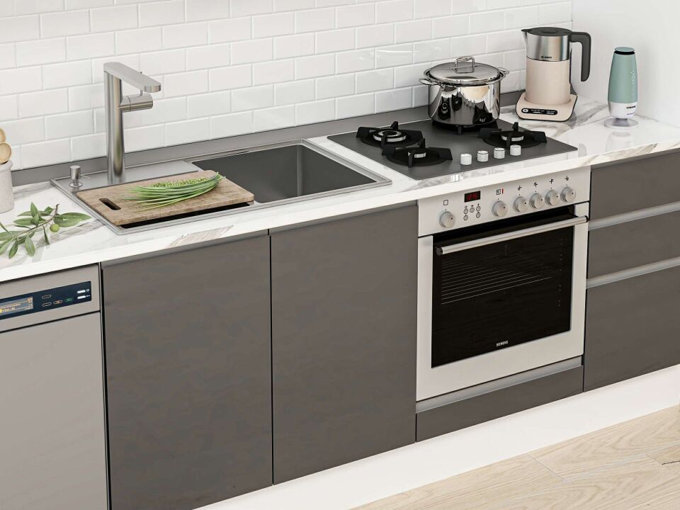 Alvinka 365X222 Cm High Gloss Mutfak Dolabı Mbb-E80B45S40-1 High Gloss | Antrasit - Suntalam