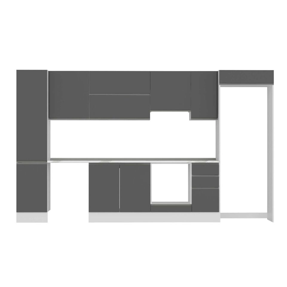 Alvinka 365X222 Cm High Gloss Mutfak Dolabı Mbb-E80B45S40-1 High Gloss | Antrasit - Suntalam