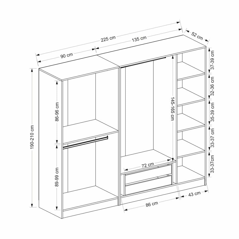 Kale Plus 5 Mebran Kapaklı 2Ç Dolap Beyaz Mebran