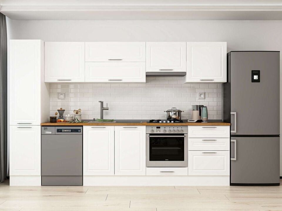 Alvinka 305X210 Cm Klasik Mebran Mutfak Dolabı Beyaz Beyaz Mb-E80B45S60-1
