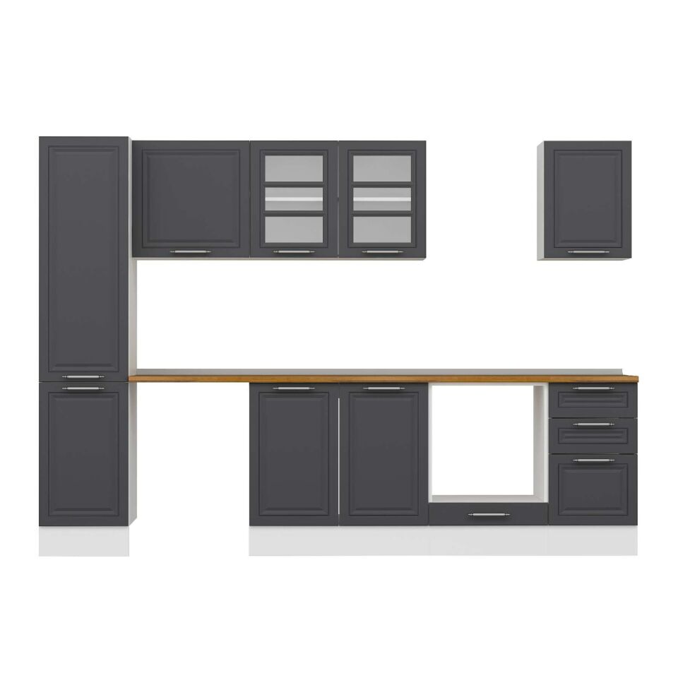 Alvinka 300X210 Cm Klasik Mebran Mutfak Dolabı Mb-E90B45S45-3 Mebran | Antrasit - Suntalam
