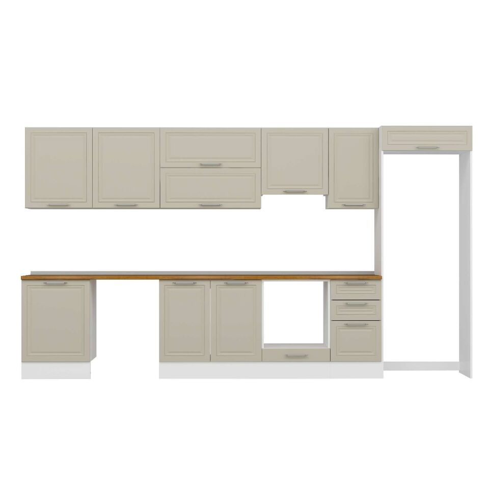 Alvinka 395X222 Cm Klasik Mebran Mutfak Dolabı Mb-E90S60S45-1 Mebran | Kumtaşı - Mdf