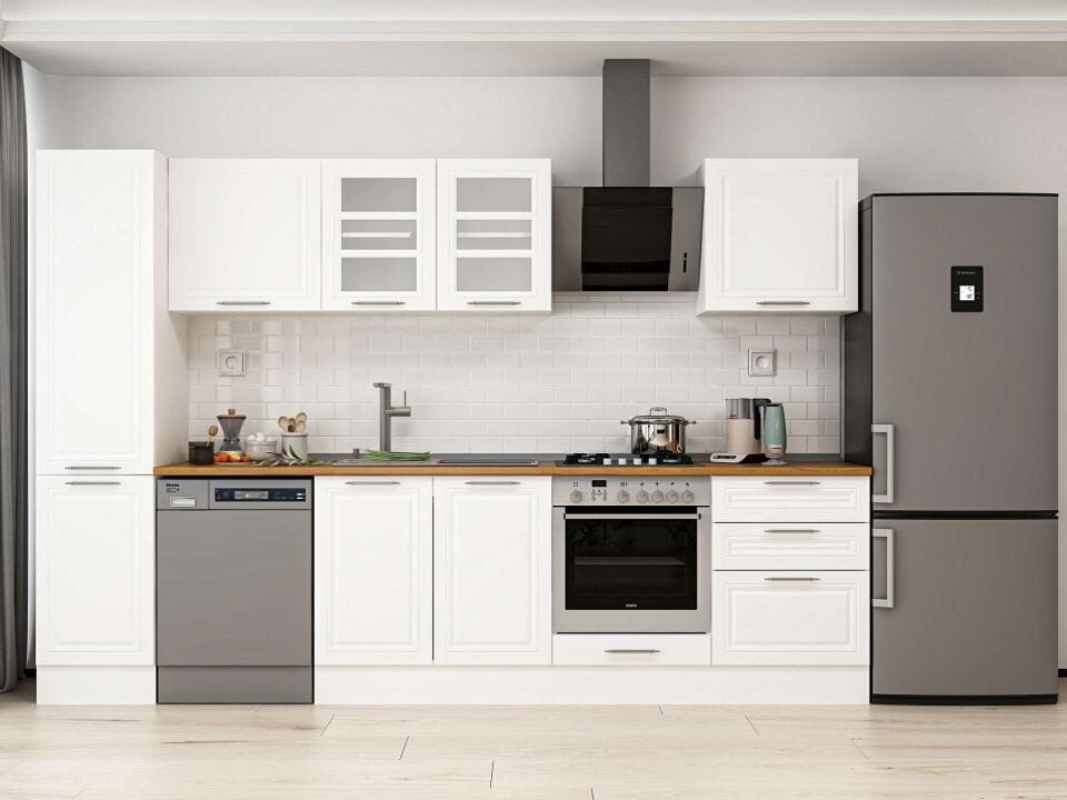 Alvinka 305X210 Cm Klasik Mebran Mutfak Dolabı Beyaz Beyaz Mb-E80B45S60-3