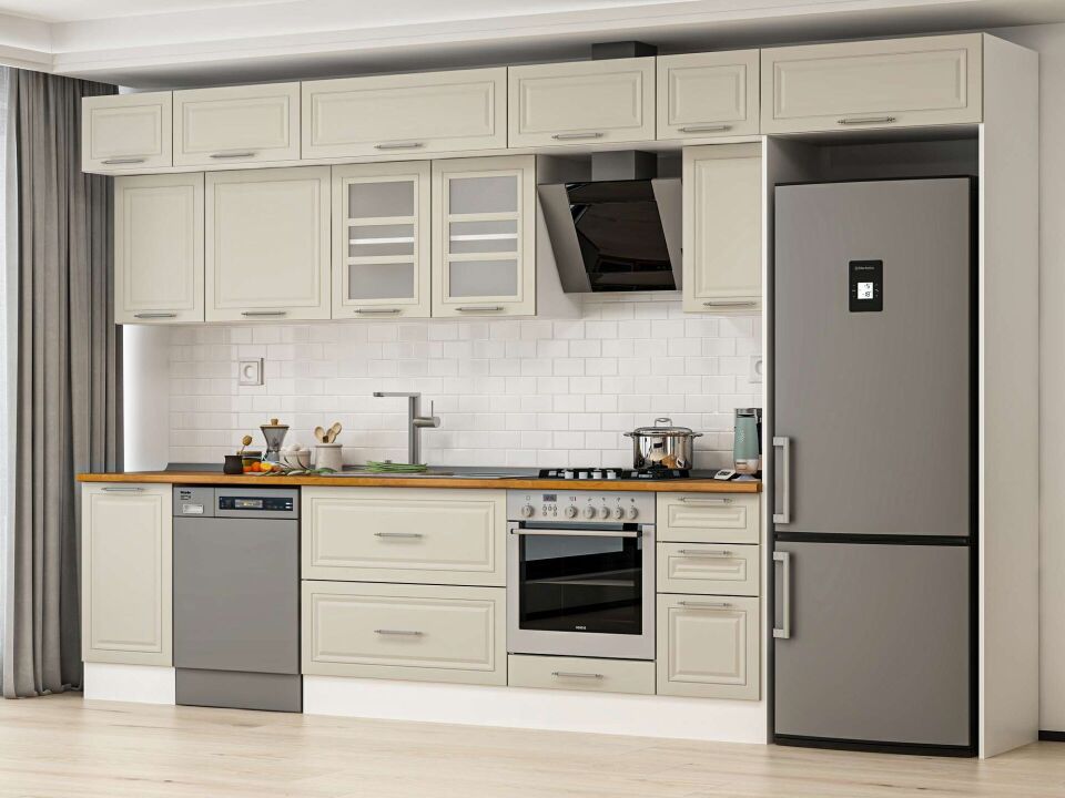 Alvinka 375X240 Cm Klasik Mebran Mutfak Dolabı Mb-E90S45S40-3 Mebran | Kumtaşı - Mdf
