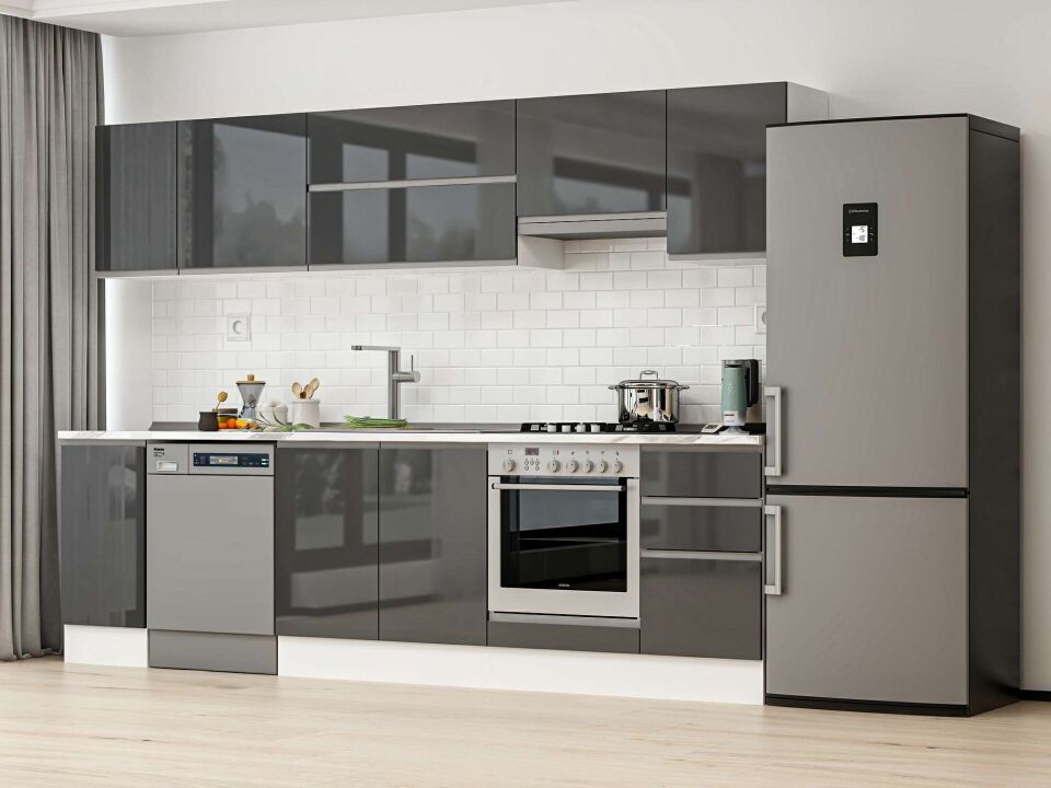 Alvinka 285X210 Cm High Gloss Mutfak Dolabı M-E80S40S45-1 High Gloss | Antrasit - Suntalam
