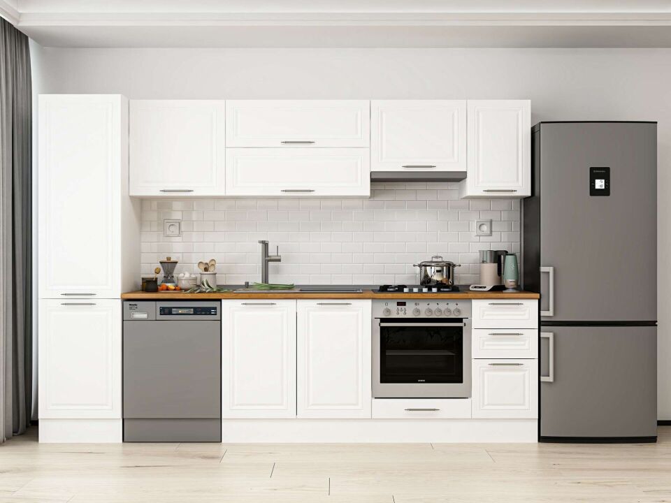 Alvinka 290X210 Cm Klasik Mebran Mutfak Dolabı Beyaz Beyaz Mb-E80B50S40-1