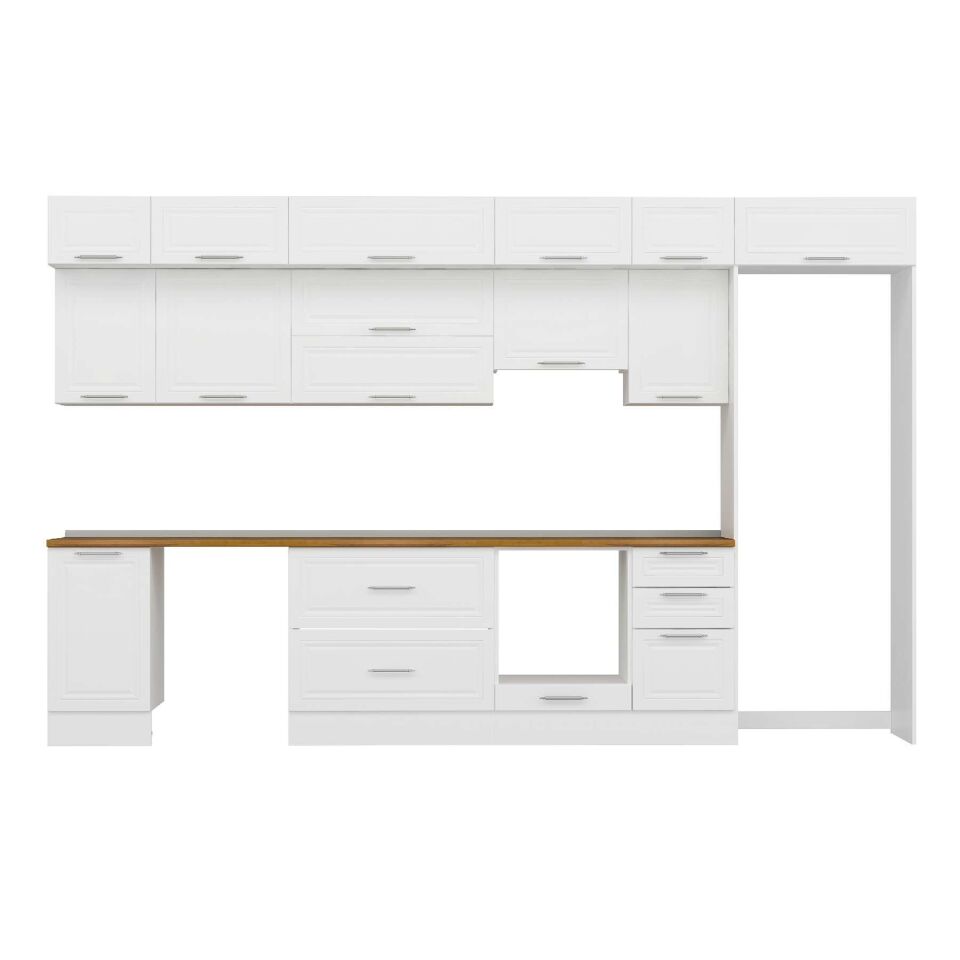 Alvinka 380X240 Cm Klasik Mebran Mutfak Dolabı Mb-E90S45S45-1 Mebran | Beyaz - Suntalam
