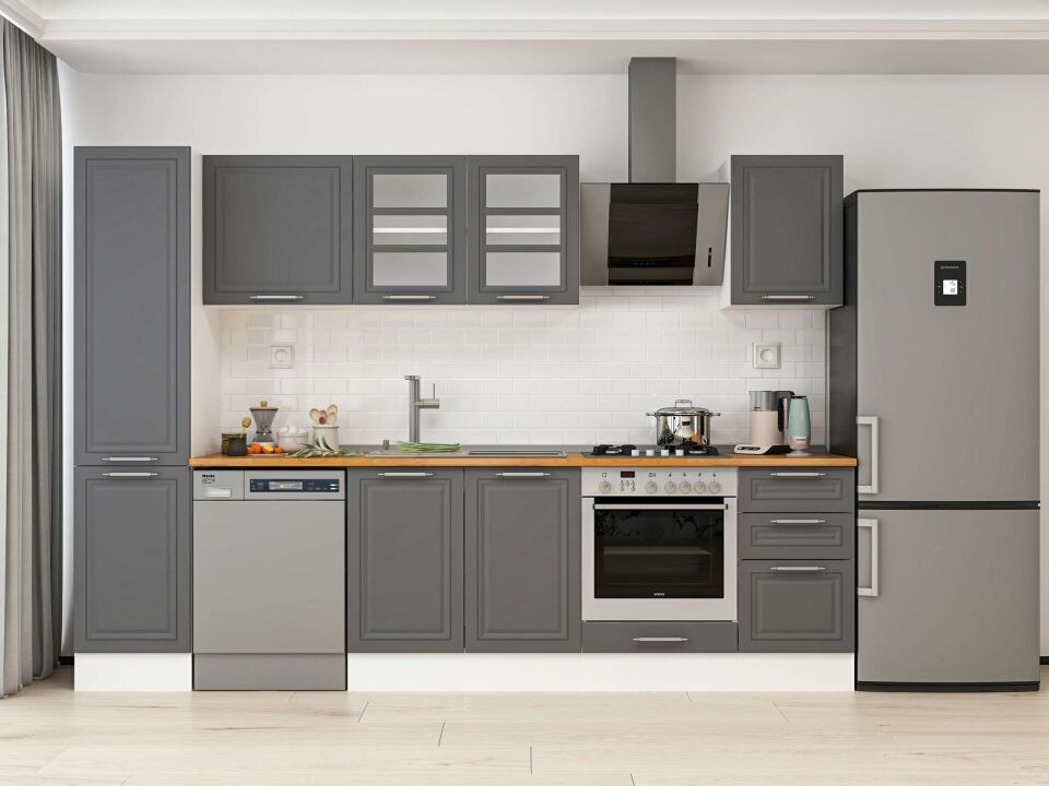 Alvinka 300X210 Cm Klasik Mebran Mutfak Dolabı Mb-E90B45S45-3 Mebran | Antrasit - Mdf