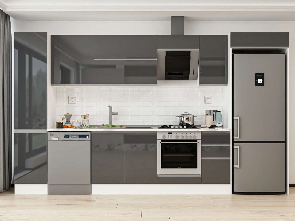 Alvinka 365X222 Cm High Gloss Mutfak Dolabı Mbb-E80B45S40-2 High Gloss | Antrasit - Mdf