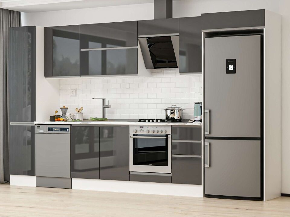 Alvinka 365X222 Cm High Gloss Mutfak Dolabı Mbb-E80B45S40-2 High Gloss | Antrasit - Mdf