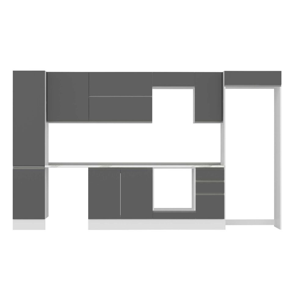 Alvinka 365X222 Cm High Gloss Mutfak Dolabı Mbb-E80B45S40-2 High Gloss | Antrasit - Mdf