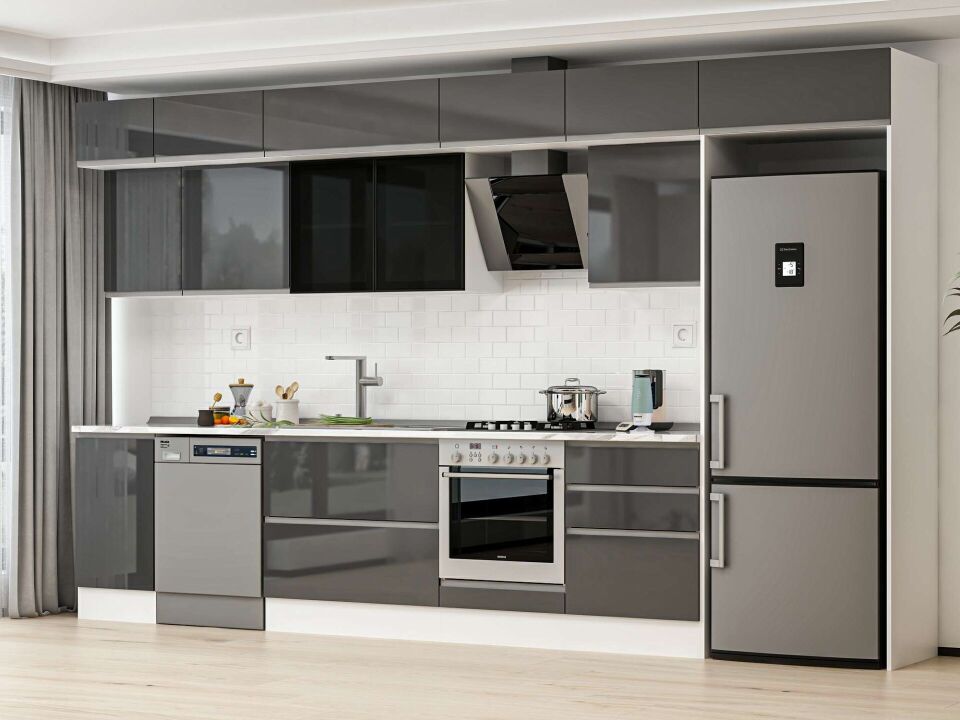 Alvinka 395X240 Cm High Gloss Mutfak Dolabı Mb-E90S45S60-3 High Gloss | Antrasit - Mdf
