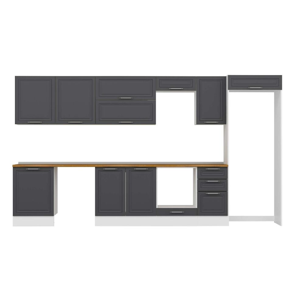 Alvinka 395X222 Cm Klasik Mebran Mutfak Dolabı Mb-E90S60S45-2 Mebran | Antrasit - Mdf