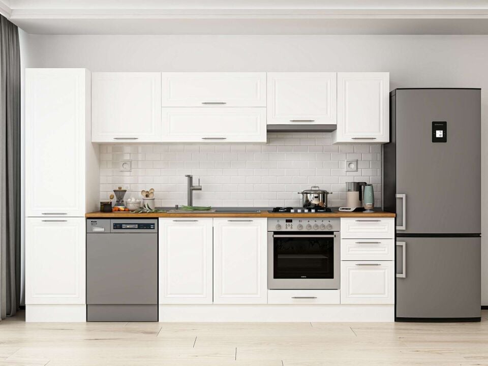 Alvinka 295X210 Cm Klasik Mebran Mutfak Dolabı Beyaz Beyaz Mb-E80B50S45-1