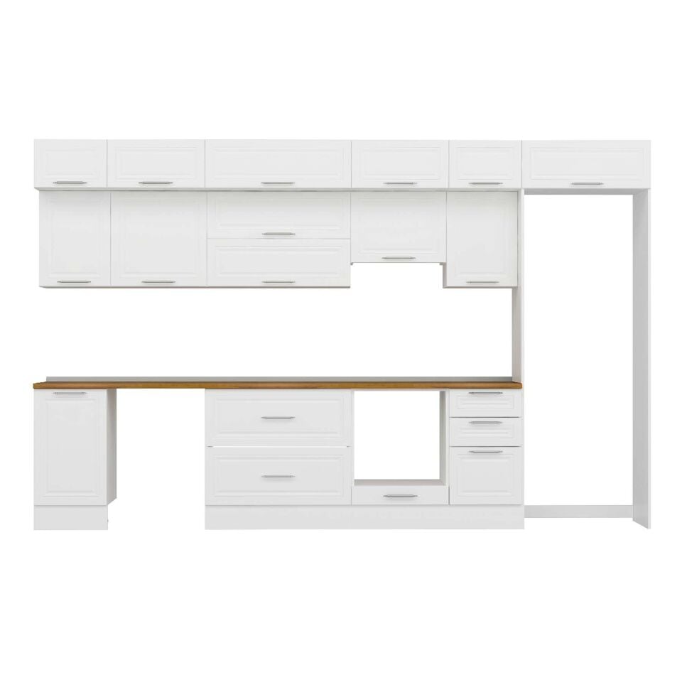 Alvinka 380X240 Cm Klasik Mebran Mutfak Dolabı Mb-E90S45S45-1 Mebran | Beyaz - Mdf