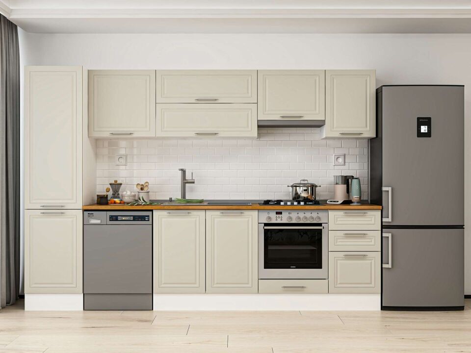 Alvinka 295X210 Cm Klasik Mebran Mutfak Dolabı Beyaz Beyaz Mb-E80B50S45-1